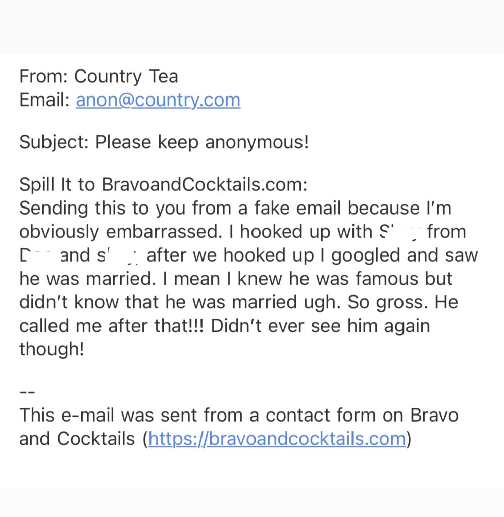 screenshot of an email to Bravo and Cocktails