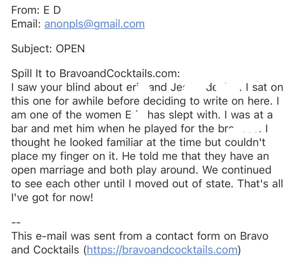 screenshot of an email to Bravo and Cocktails