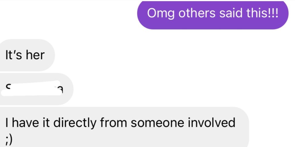 screen shot of a dm to bravo and cocktails