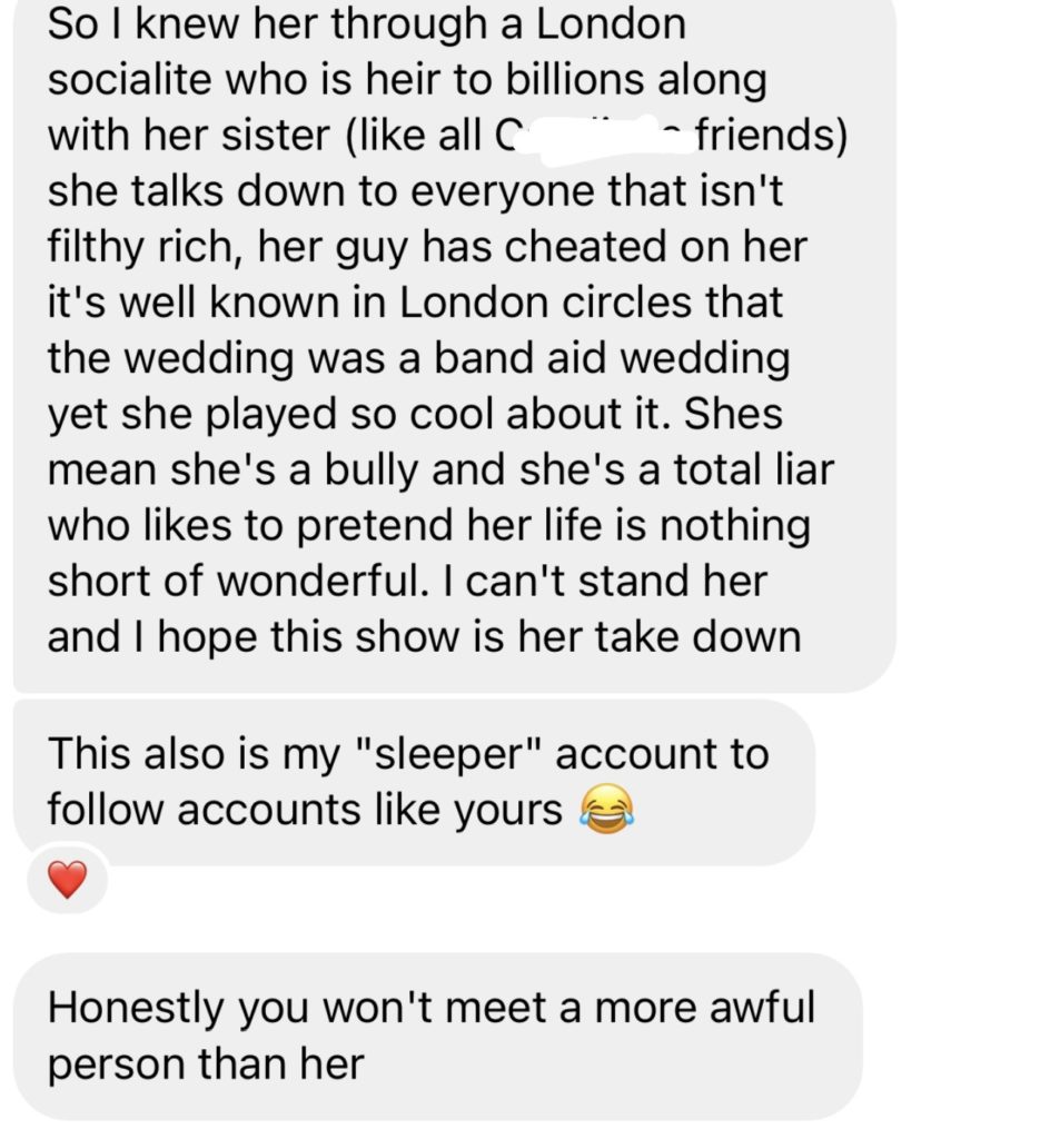 screenshot of a DM to Bravo and Cocktails