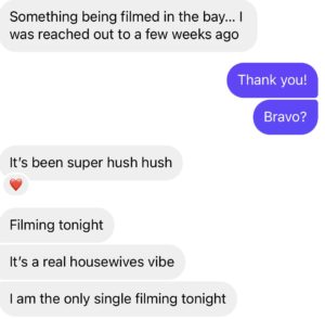 screenshot of dms sent to @bravoandcocktails