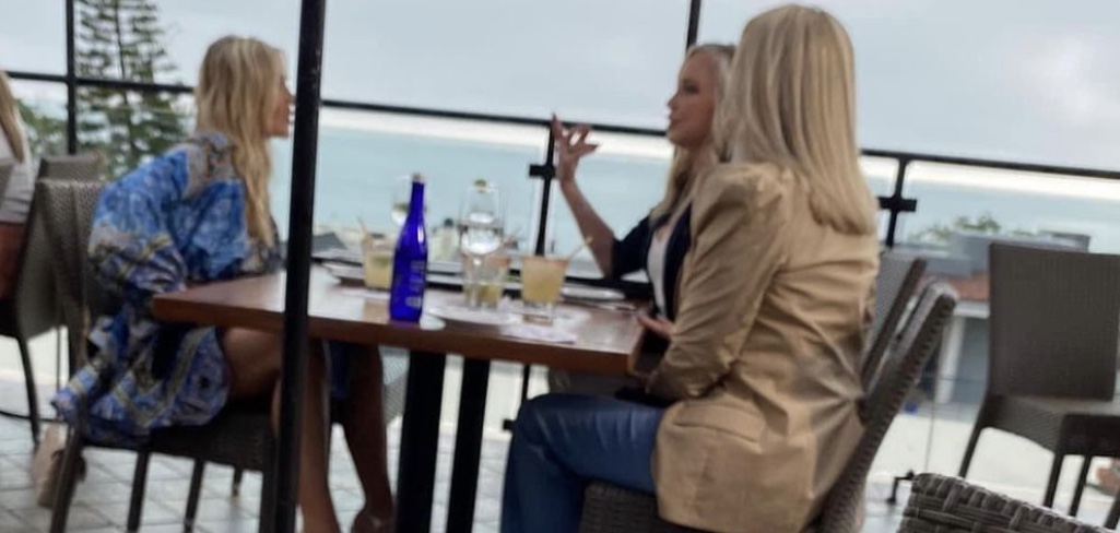 a photo of Shannon, Vicki and Tamra from Real Housewives of Orange County at a restaurant.