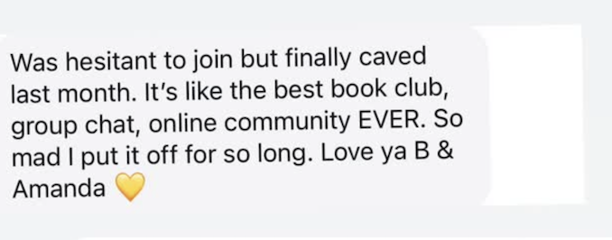 screenshot of a text testimonial from a Cocktail Party member