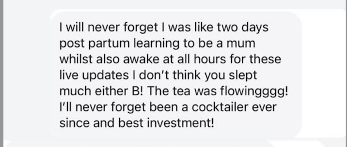 screenshot of a CMtestimonial from a Cocktail party member