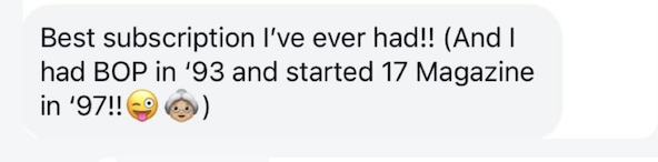 screenshot of a text testimonial from a Cocktail party member