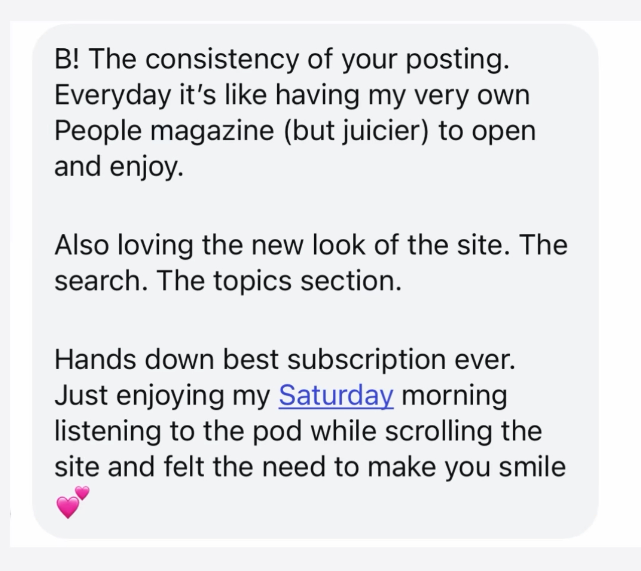 screenshot of a DM sent to Bravo and Cocktails about the Cocktail Party membership